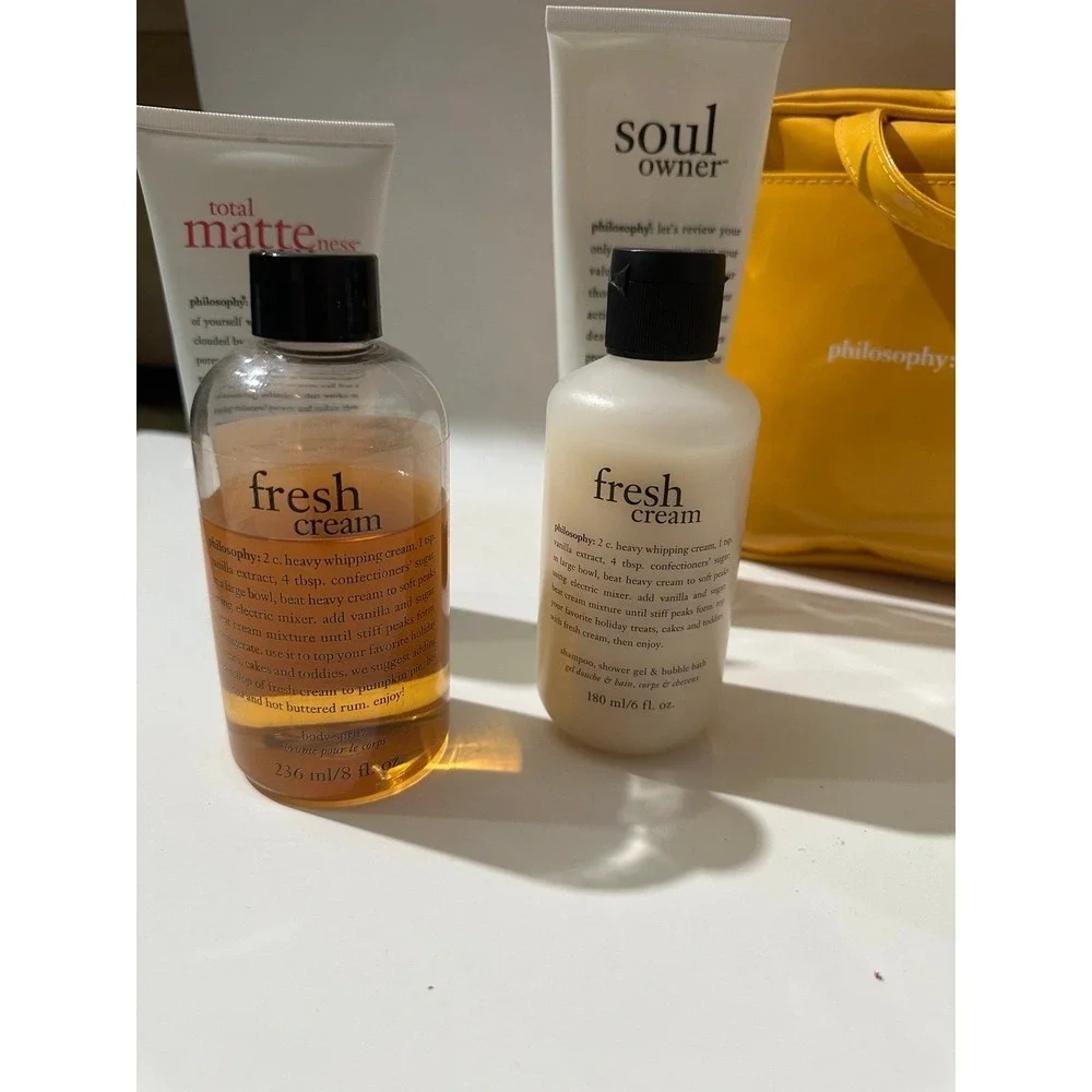 philosophy fresh 5pc Set cream body spritz shampoo total mateness soul owner bag